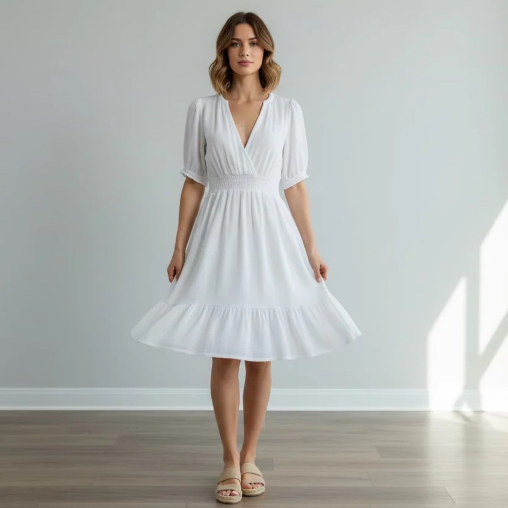 NWT Joie Puff Sleeve White Cotton Gauze Dress